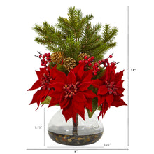 Load image into Gallery viewer, Poinsettia, Berry and Pine Artificial Arrangement in Vase

