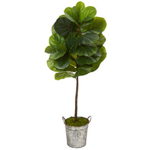 Load image into Gallery viewer, 4' Fiddle Leaf Artificial Tree in Vintage Metal Pail (Real Touch)
