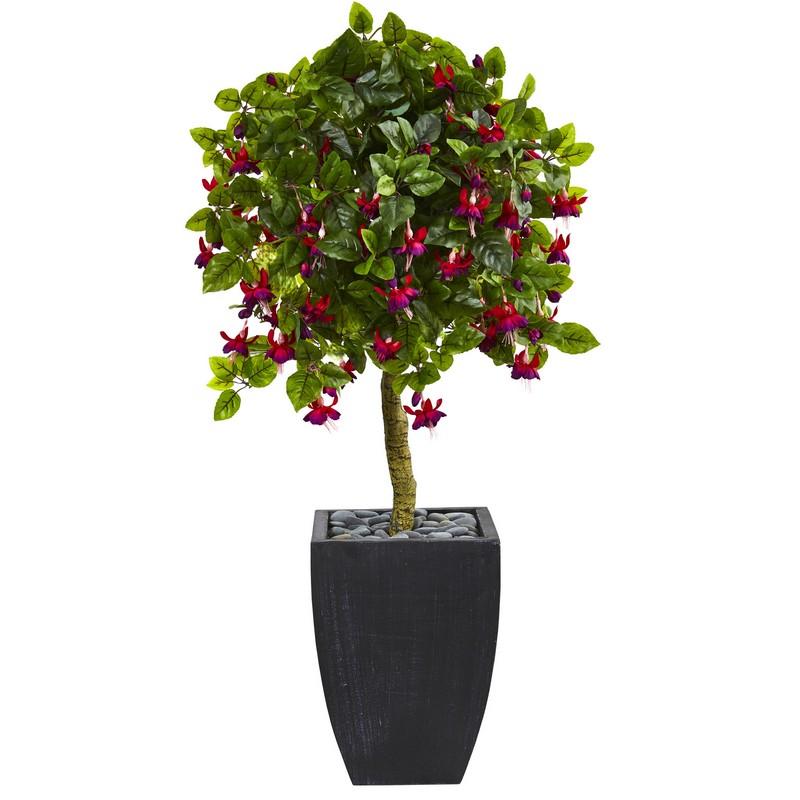 4' Fuschia Artificial Tree in Black Wash Planter
