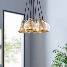 Load image into Gallery viewer, Peak Brass Cone and Glass Globe Cluster Pendant Chandelier by Modway
