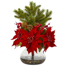 Load image into Gallery viewer, Poinsettia, Berry and Pine Artificial Arrangement in Vase

