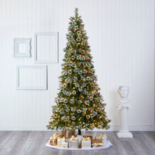 Load image into Gallery viewer, 9&#39; Frosted Swiss Pine Artificial Christmas Tree w/ 700 Clear LED Lights &amp; Berrie
