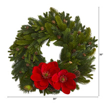 Load image into Gallery viewer, 30&quot; Magnolia, Pine and Pinecone Artificial Wreath
