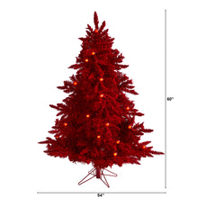Load image into Gallery viewer, 5&#39; Red Flocked Fraser Fir Artificial Christmas Tree w/ 250 Red Lights
