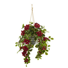 Load image into Gallery viewer, 3.5&#39; Poinsettia and Variegated Holly Artificial Plant in Hanging Metal Bucket
