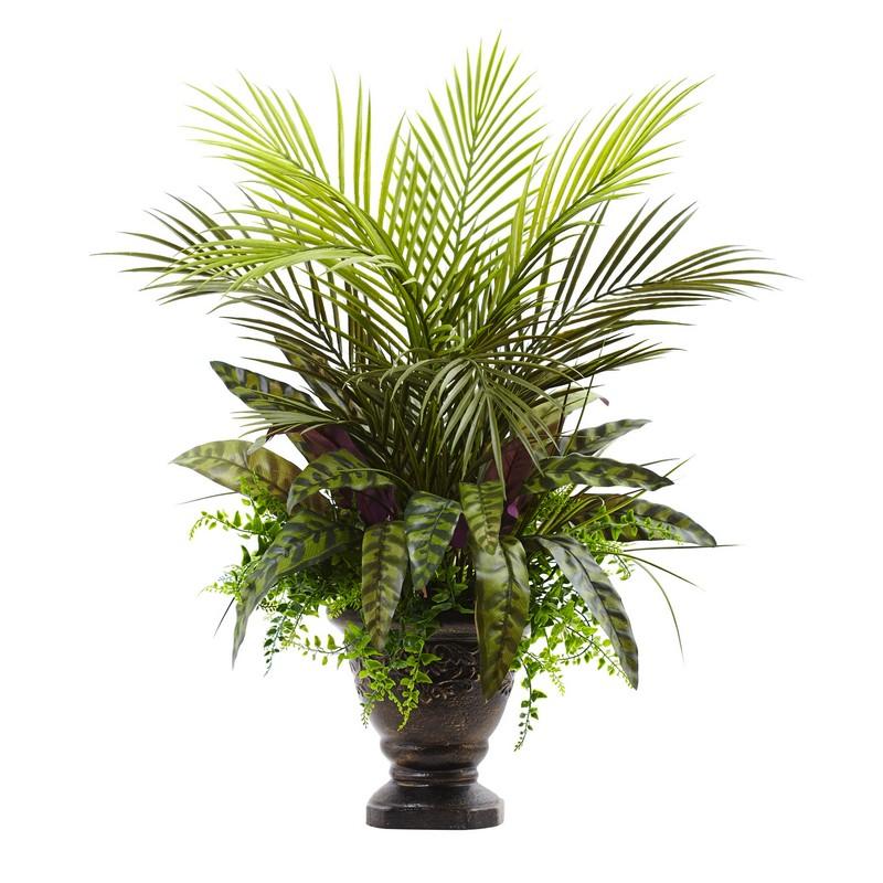 27' Mixed Areca Palm, Fern & Peacock w/Planter