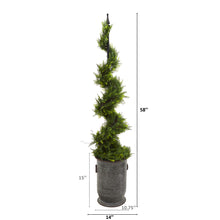 Load image into Gallery viewer, 58&quot; Cypress Artificial Spiral Topiary Tree in Vintage Metal Planter
