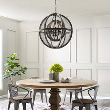 Load image into Gallery viewer, Gravitate Globe Rustic Oak Wood Pendant Light Chandelier by Modway
