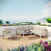 Load image into Gallery viewer, Shore 5 Piece Outdoor Aluminum Sectional Sofa Set in Silver Beige
