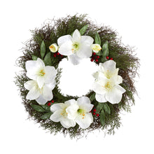 Load image into Gallery viewer, 20&quot; Cedar, Amaryllis and Ruscus with Berries Artificial Wreath
