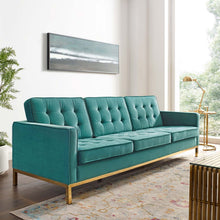 Load image into Gallery viewer, Loft Gold Stainless Steel Leg Performance Velvet Sofa by Modway
