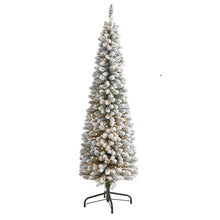 Load image into Gallery viewer, 6&#39; Flocked Pencil Artificial Christmas Tree with 300 Clear Lights
