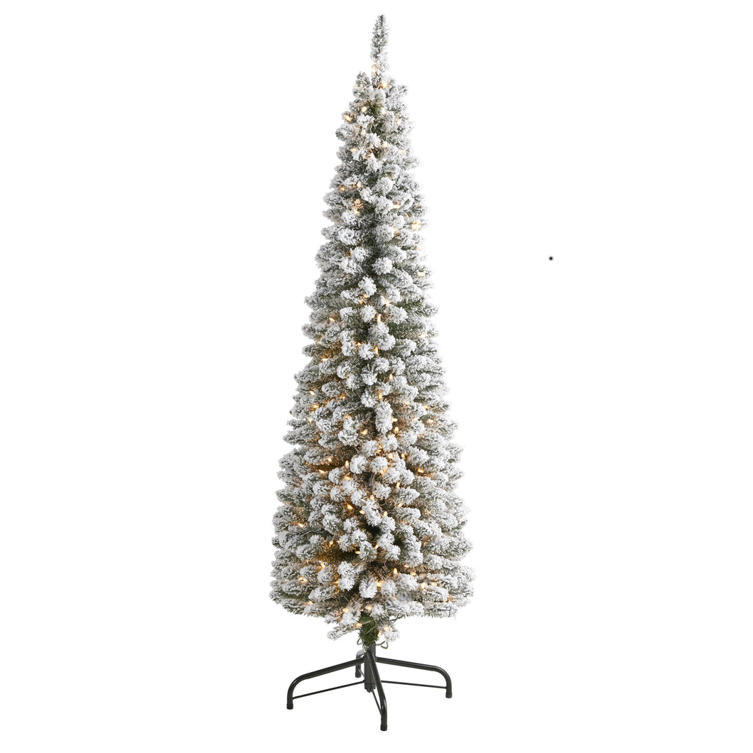 6' Flocked Pencil Artificial Christmas Tree with 300 Clear Lights