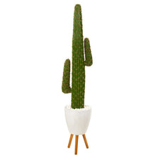 Load image into Gallery viewer, 5.5&#39; Cactus Artificial Plant in White Planter with Stand
