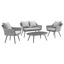 Load image into Gallery viewer, Endeavor 4 Piece Outdoor Patio Wicker Rattan Loveseat Armchair and Coffee Table Set by Modway
