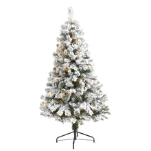 Load image into Gallery viewer, 5&#39; Flocked West Virginia Fir Artificial Christmas Tree with 150 LED Lights
