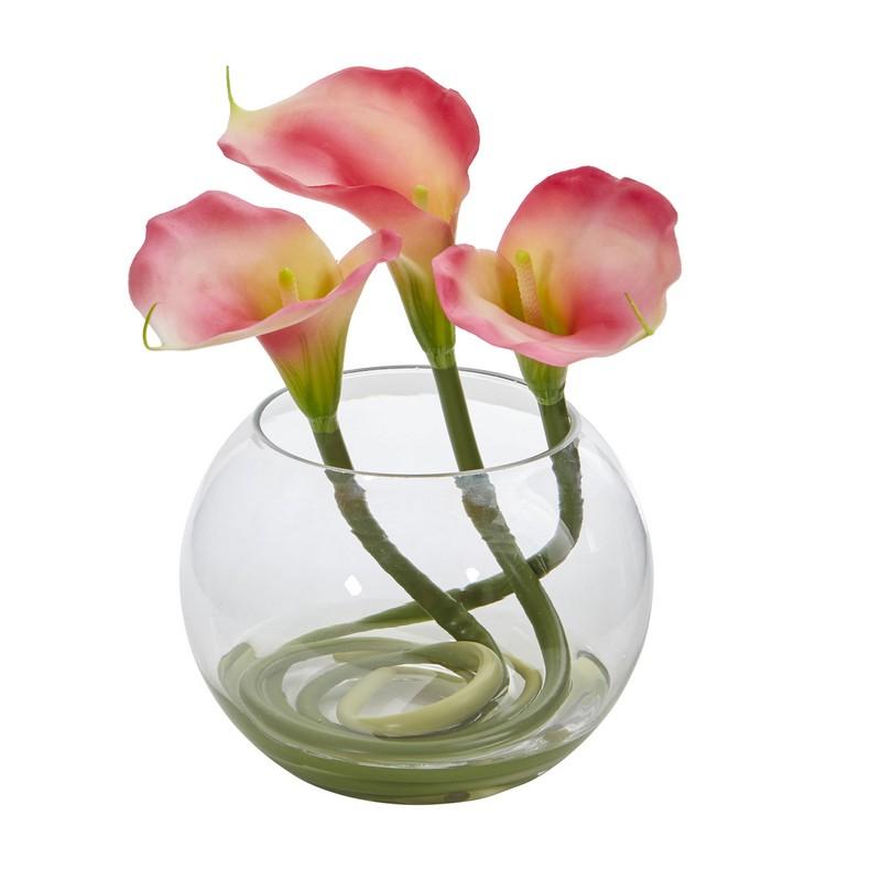 9'' Calla Lily Artificial Arrangement in Rounded Glass Vase