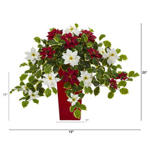 Load image into Gallery viewer, 23&quot; Poinsettia and Variegated Holly Artificial Plant in Decorative Planter

