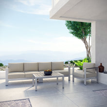 Load image into Gallery viewer, Shore 4 Piece Outdoor Aluminum Sectional Sofa Set in Silver Beige
