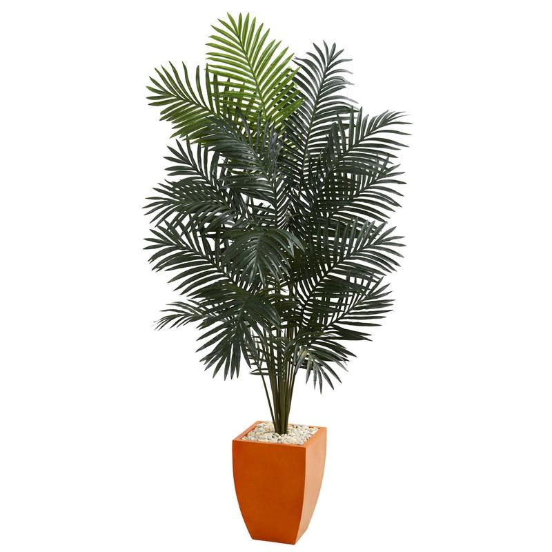 6.5' Paradise Artificial Palm Tree In Orange Planter 5601 By Nearly Natural