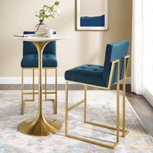 Load image into Gallery viewer, Privy Gold Stainless Steel Upholstered Fabric Bar Stool Set of 2 by Modway

