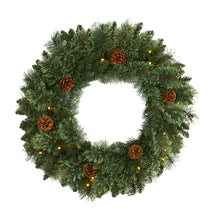 Load image into Gallery viewer, 24&quot; White Mountain Pine Artificial Christmas Wreath w/ 35 LED Lights

