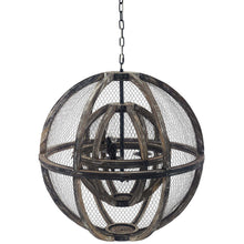 Load image into Gallery viewer, Gravitate Globe Rustic Oak Wood Pendant Light Chandelier by Modway
