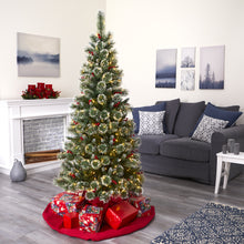 Load image into Gallery viewer, 6&#39; Frosted Swiss Pine Artificial Christmas Tree w/ 300 Clear LED Lights &amp; Berrie
