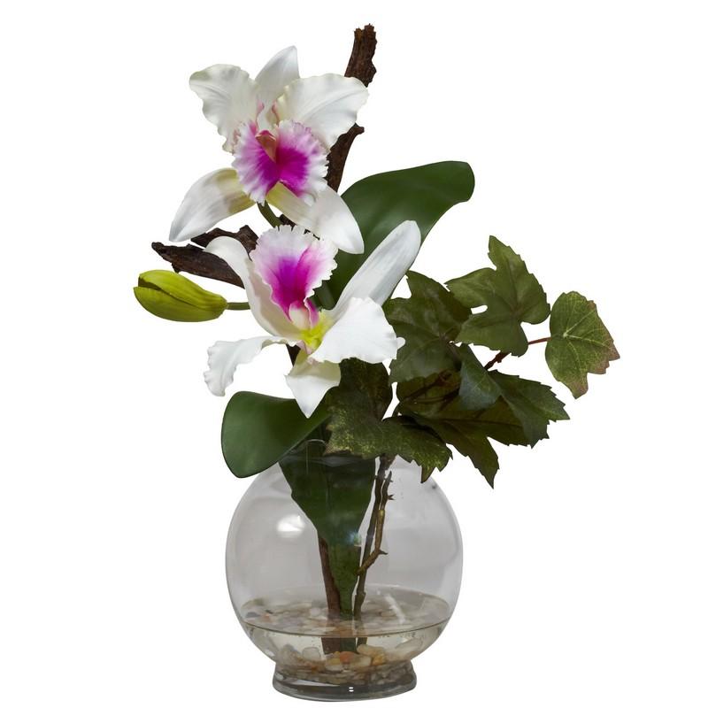 Mini Cattleya w/Fluted Vase Silk Flower Arrangement