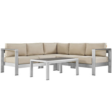 Load image into Gallery viewer, Shore 4 Piece Outdoor Aluminum Sectional Sofa Set in Silver Beige
