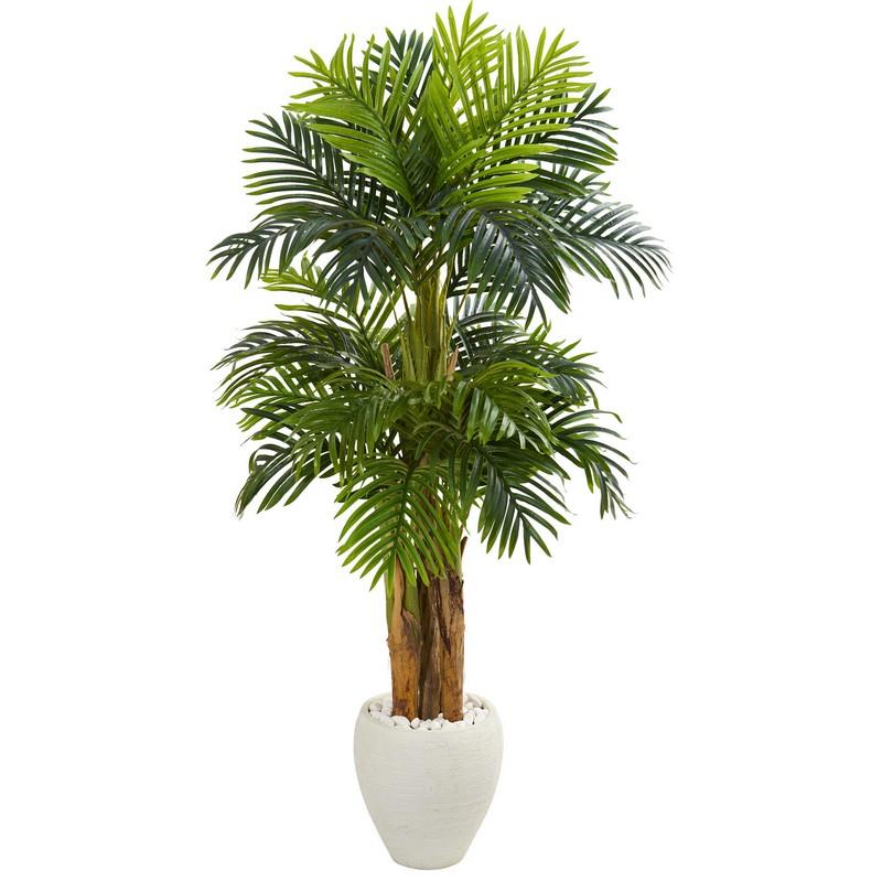 5.5' Triple Areca Palm Artificial Tree In White Planter 5683 By Nearly Natural