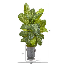 Load image into Gallery viewer, 49&quot; Dieffenbachia Artificial Plant in Vintage Metal Planter (Real Touch)
