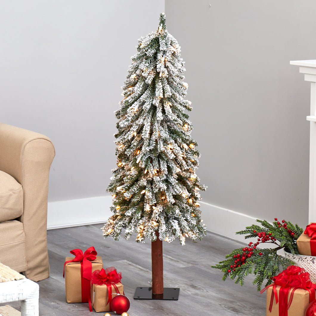 4' Flocked Gr& Alpine Artificial Christmas Tree w/ 100 Clear Lights