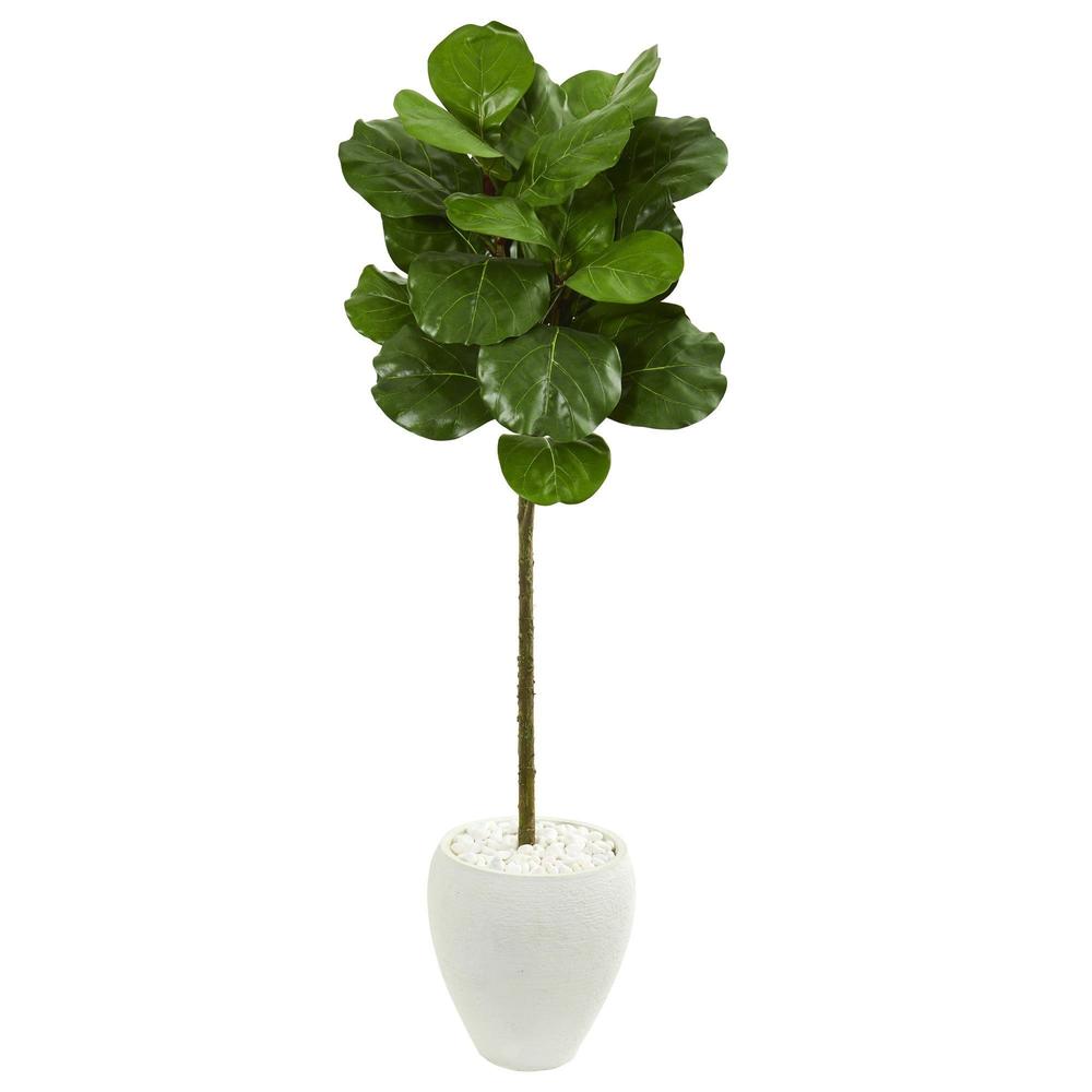 5' Fiddle Leaf Artificial Tree in White Planter