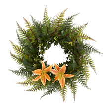 Load image into Gallery viewer, 23&quot; Assorted Fern and Lily Artificial Wreath

