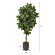 Load image into Gallery viewer, 78&quot; Rubber Leaf Artificial Tree in Ribbed Metal Planter
