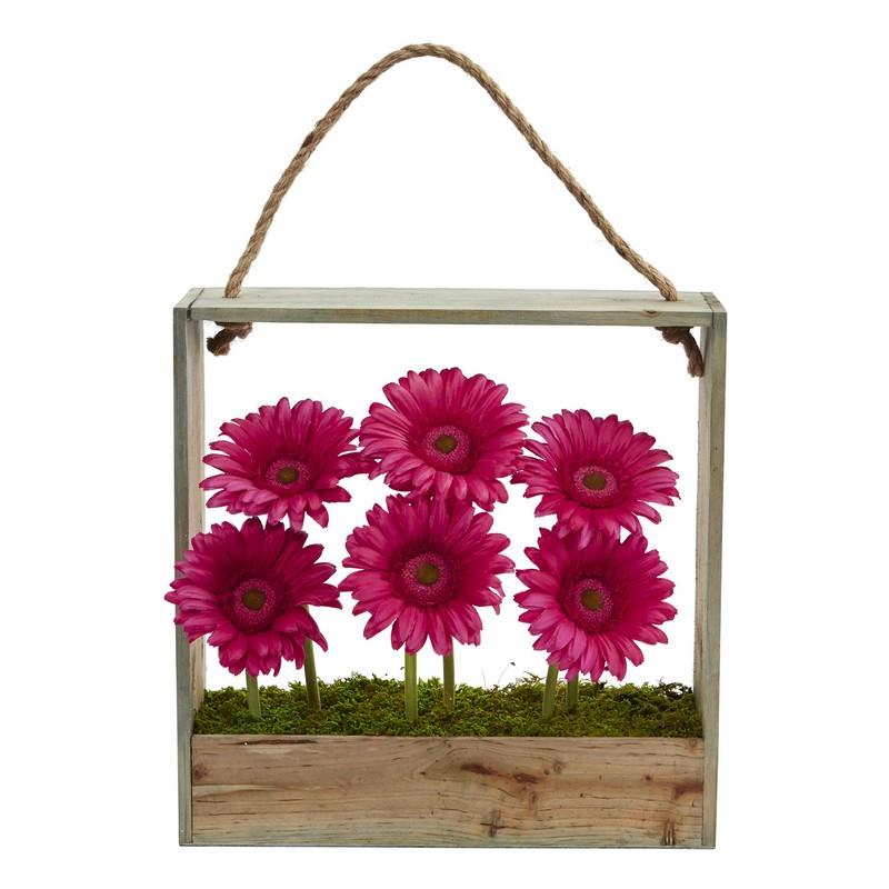 Gerber Daisy Garden Artificial Arrangement in Hanging Frame