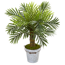 Load image into Gallery viewer, 27" Robellini Palm Artificial Tree in White Washed Vintage Metal Pail
