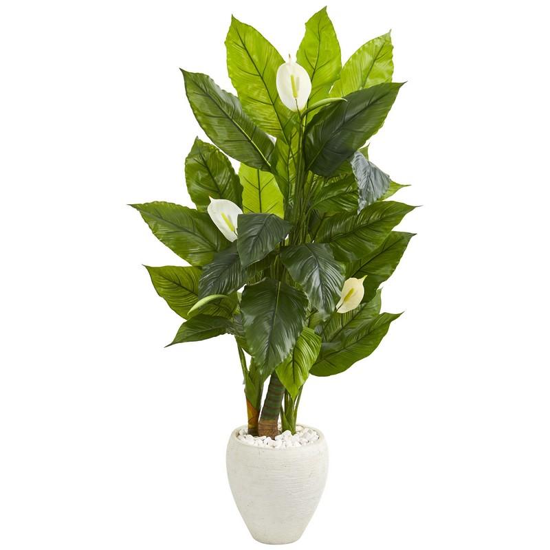 5' Spathyfillum Artificial Plant in White Planter (Real Touch)