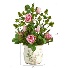 Load image into Gallery viewer, 24&quot; Rose, Thistle and Succulent Artificial Arrangement in Floral Vase
