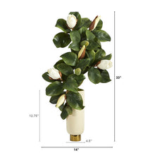 Load image into Gallery viewer, 33&quot; Magnolia Artificial Plant in Cream Planter with Gold Base
