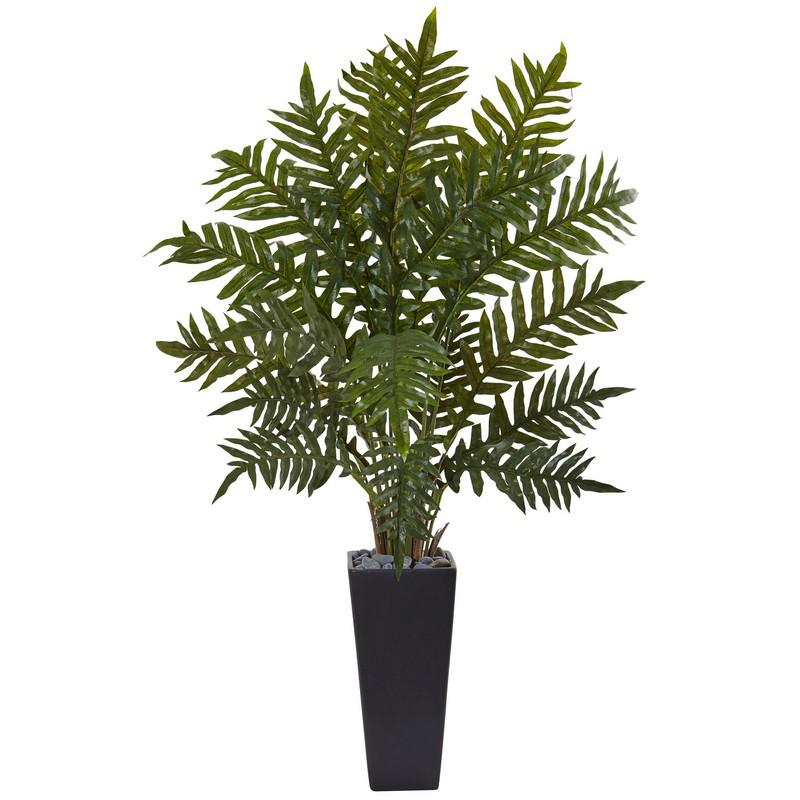 4.5' Evergreen Plant In Black Planter 6314 By Nearly Natural
