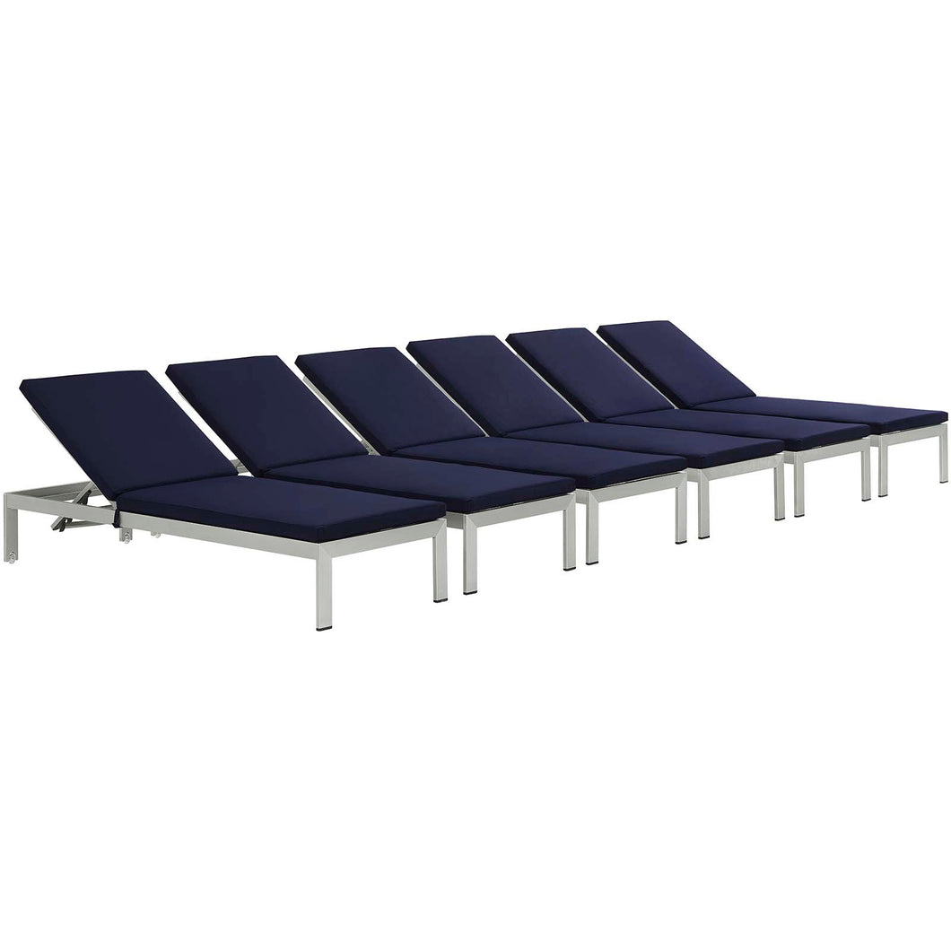 Shore Outdoor Patio Aluminum Chaise with Cushions Set of 6 by Modway