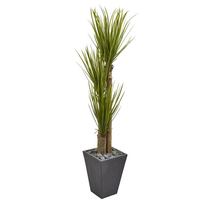 5.5' Triple Stalk Yucca Artificial Plant in Slate Planter