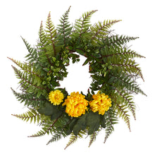 Load image into Gallery viewer, 23&quot; Assorted Fern and Chrysanthemum Artificial Wreath

