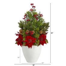 Load image into Gallery viewer, 32&quot; Poinsettia, Boxwood and Succulent Artificial Arrangement in White Vase
