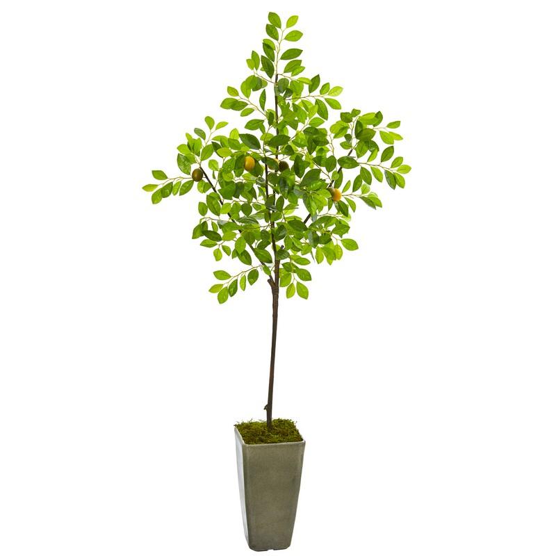 6' Lemon Artificial Tree In Olive Green Planter 9612 By Nearly Natural