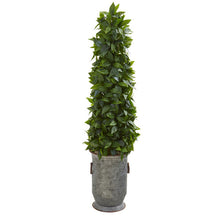 Load image into Gallery viewer, 40&quot; Sweet Bay Cone Topiary Artificial Tree in Vintage Metal Planter
