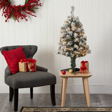 Load image into Gallery viewer, 3' Flocked West Virginia Fir Artificial Christmas Tree with 50 Clear LED Lights
