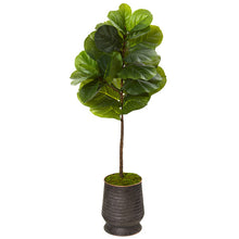 Load image into Gallery viewer, 52&quot; Fiddle Leaf Artificial Tree in Ribbed Metal Planter (Real Touch)
